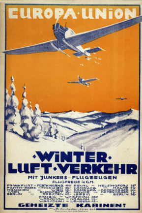 Europa-Union Winterluftverkehr mit Junkersflugzeugen Plakat