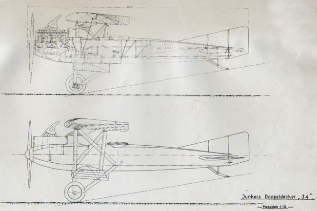 Entwurf des Junkers Doppeldeckers J 4 - F.B. 1004