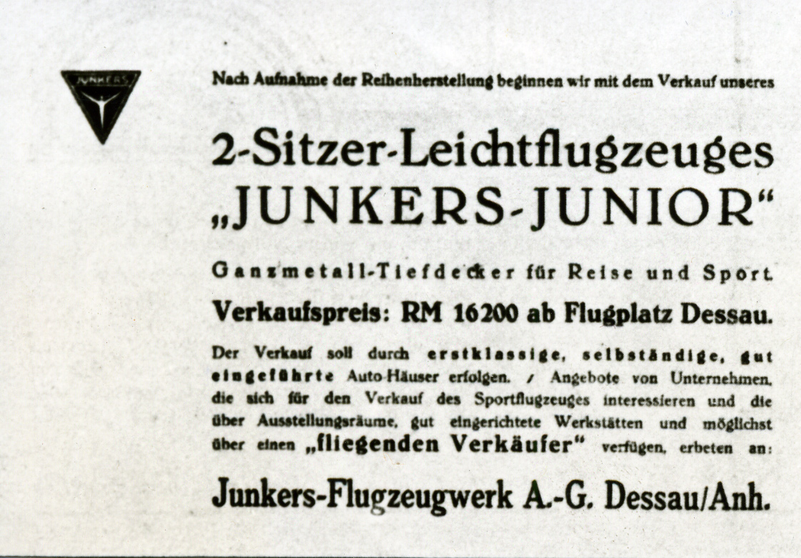Anzeige zum Verkauf des Junkers A50 Junior